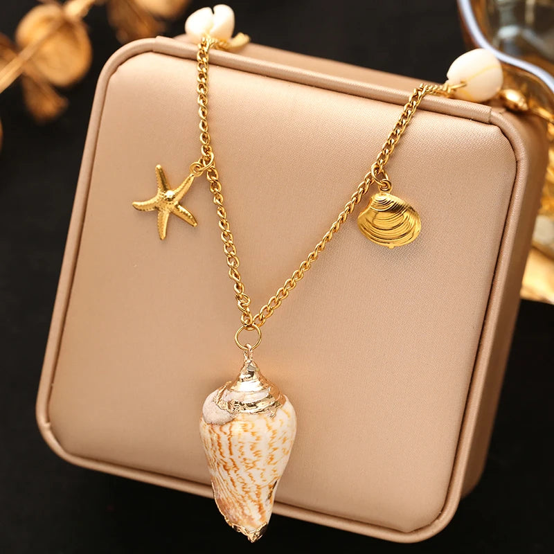 Collier coquillage en acier inoxydable 316L – Style plage