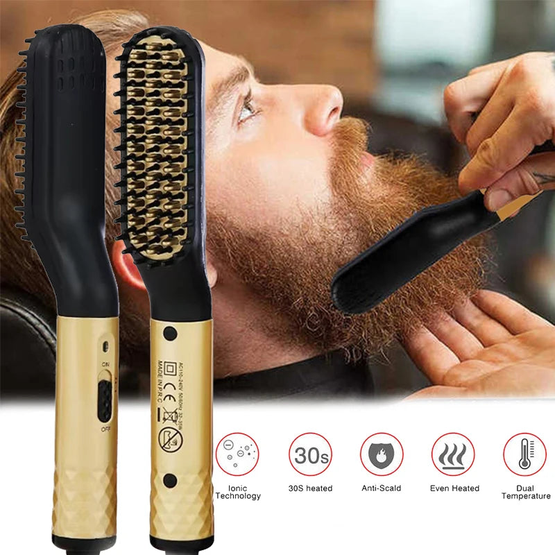 Mini peigne lissant chauffant électrique pour barbe et cheveux – Convient aux cheveux longs et courts