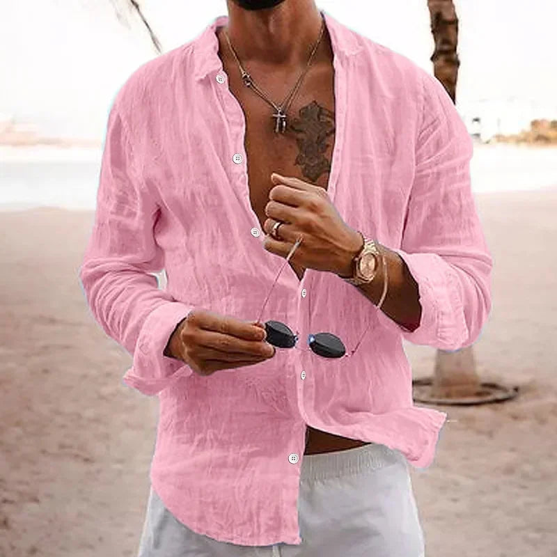 2026 Men's Cotton Linen Shirts Top Simple Laple Solid  Man Shirts Tops Comfortable Loose Casual Holiday Shirts for Men Blouses