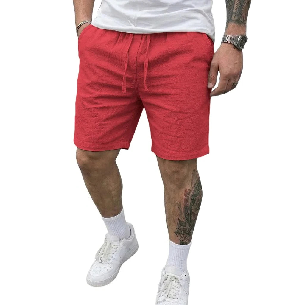 Mens Summer Linen Shorts Elastic Drawstring Waist Hawaiian Style Baggy Shorts Lightweight Casual Bottoms for Beach Outdoor