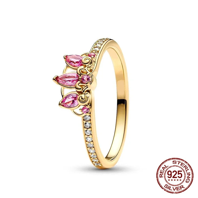 925 Sterling Silver Sun And Moon Crown Love Princess Zircon Oxide Enamel Heart Love Rings Fashion Jewelry For Women Gifts New in