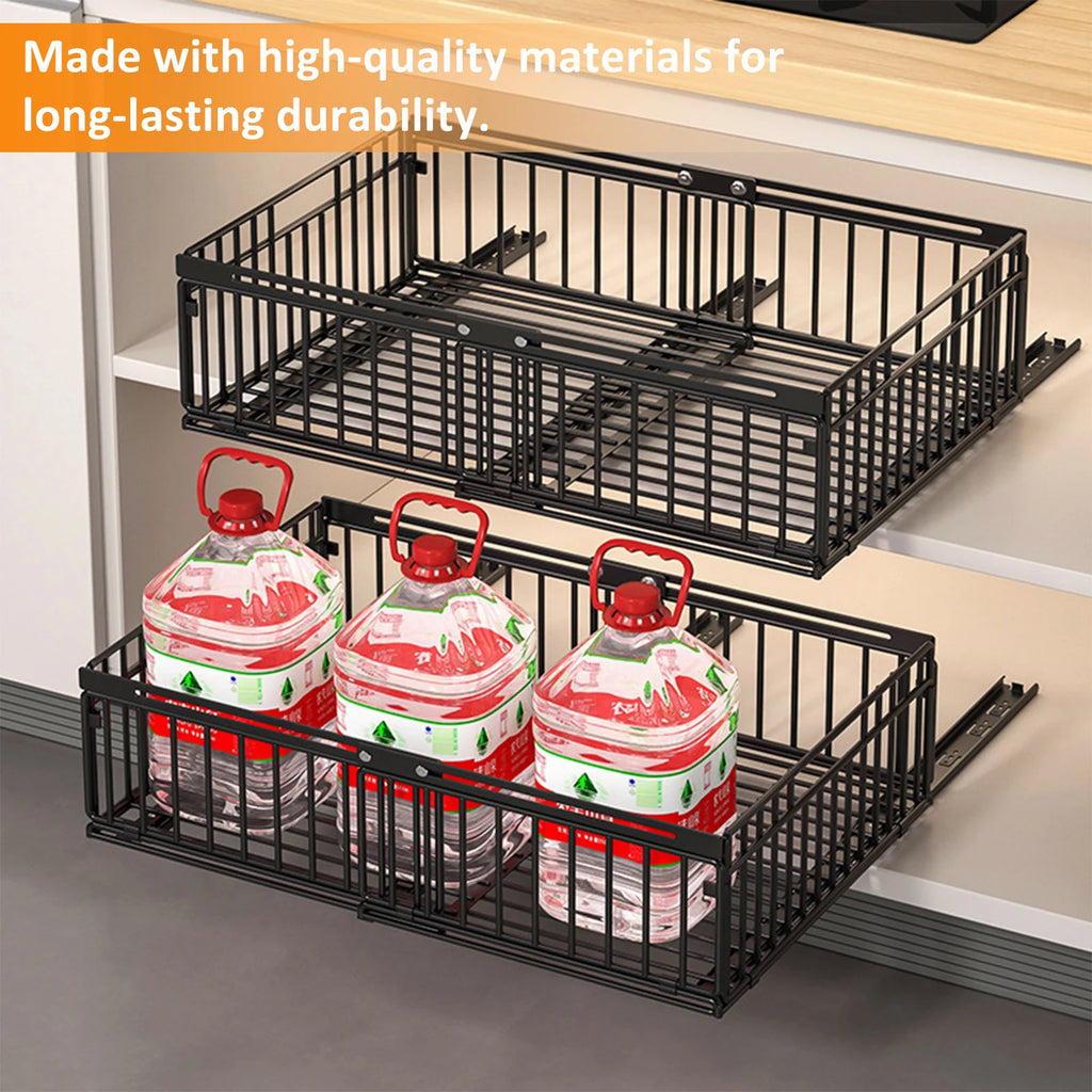Pull Out Cabinet Organizer Slide Out Drawer Storage Shelves Sliding Cabinet Basket with Silent Slide for Kitchen Office Bedroom