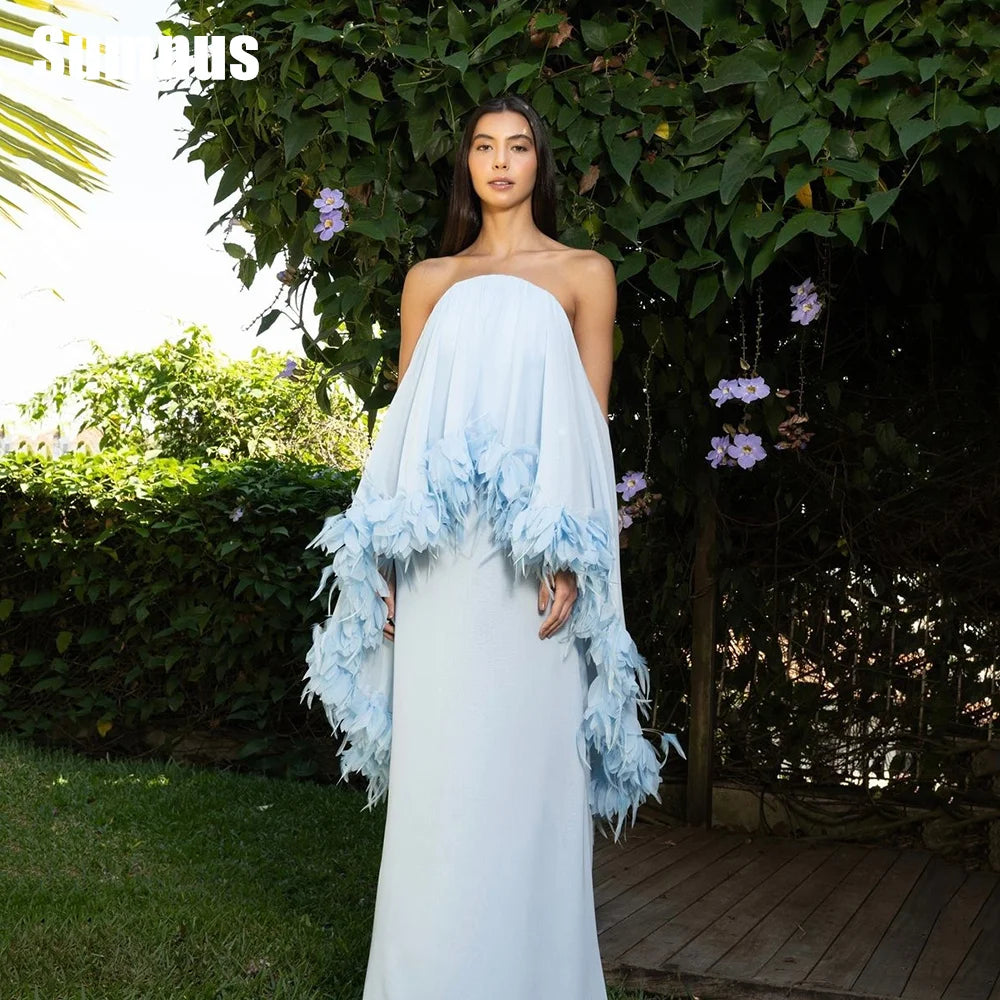 Sumnus Chiffon Pleat Straight Off-the-shoulder Feathers Midi Prom Dresses Classic Modern Style Party Dress Vestidos De Fiesta