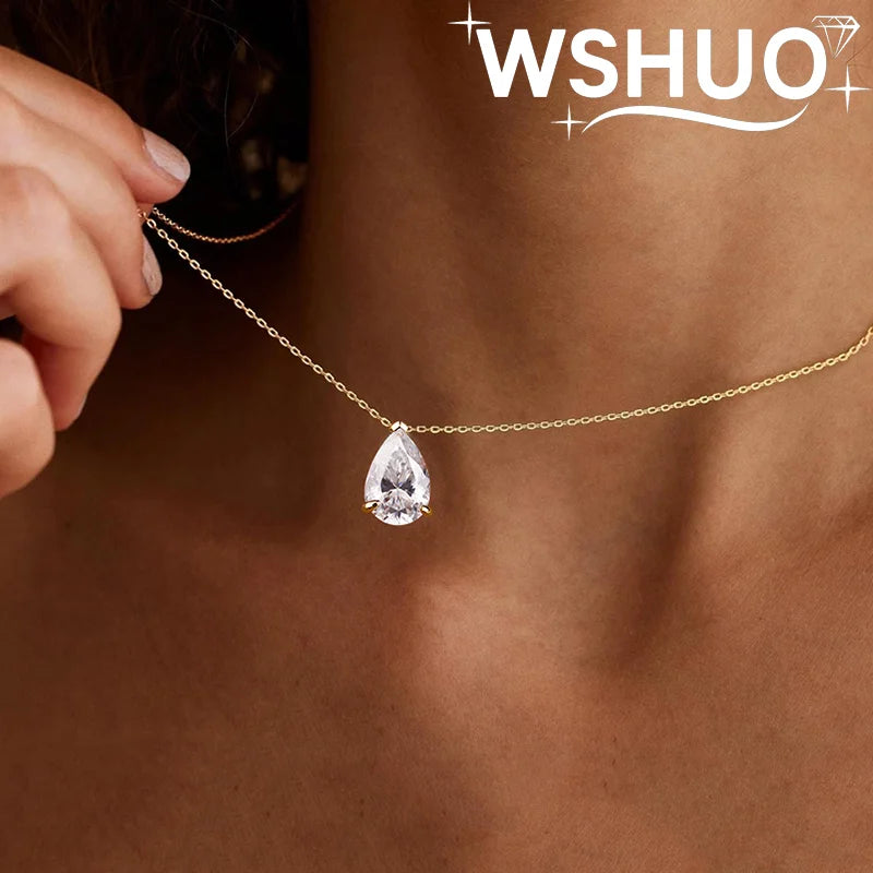 1-4CT Pear Cut D VVS1 Moissanite Necklace 100% S925 Silver 18k Gold Plated Single Diamond Women's Pendant Necklace Fine Jewelry