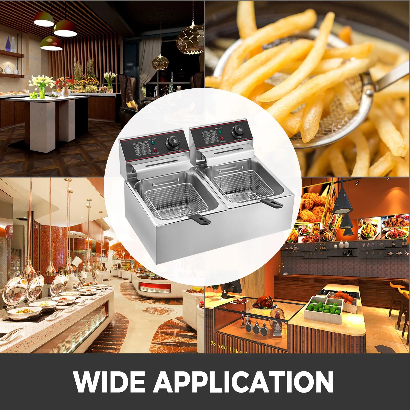 Friteuse électrique double 12 L – 5000 W avec deux paniers et couvercles