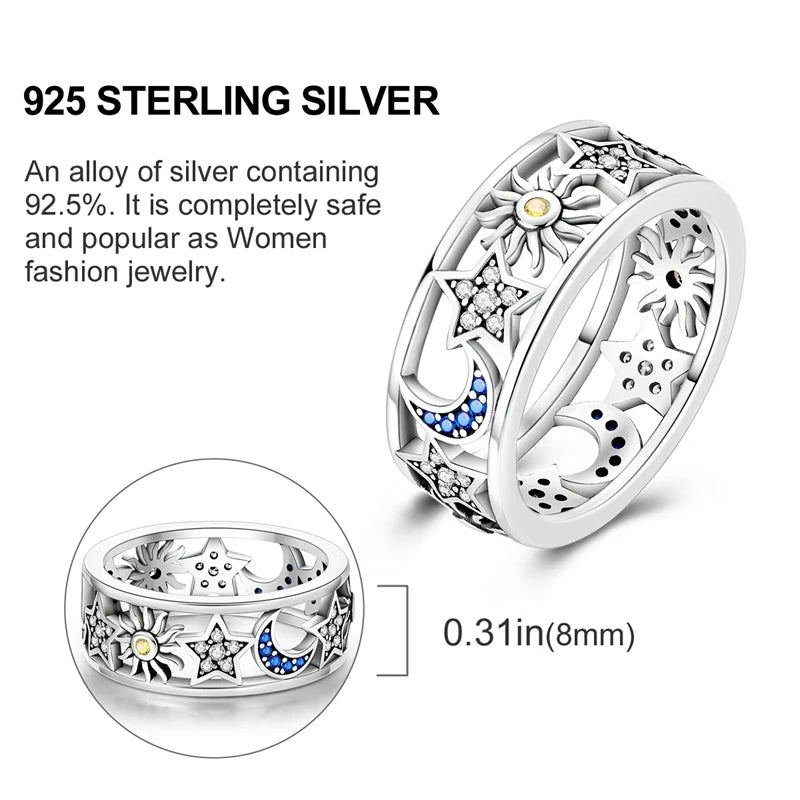 925 Sterling Silver Sun And Moon Crown Love Princess Zircon Oxide Enamel Heart Love Rings Fashion Jewelry For Women Gifts New in