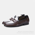 Color Blocked Lazy Shoes Round Toe Handmade Cowhide Summer Casual Men Loafers British Style Slip On Business Formal Shoes