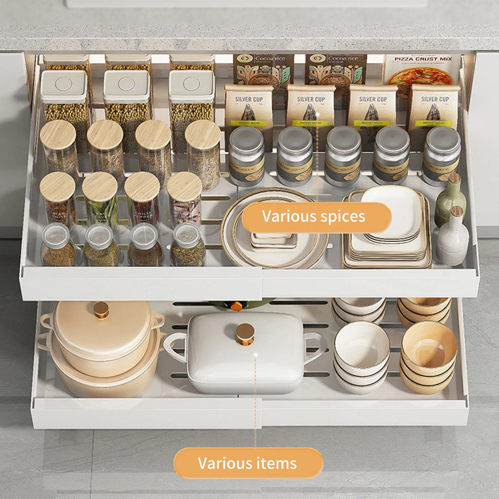 2/1Pcs Telescopic Drawer Extendable Pull-Out Cabinet Baskets No Drilling Kitchen Spice Jar Storage Rack Sundries Storage Holder