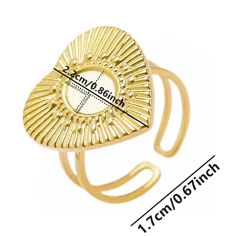 1/5Ppcs/Lot Real Gold Plated Stainless Steel Rings For Women Men Accessories Open Adjsutable Chunky Butterfly Heart Ring Anillos