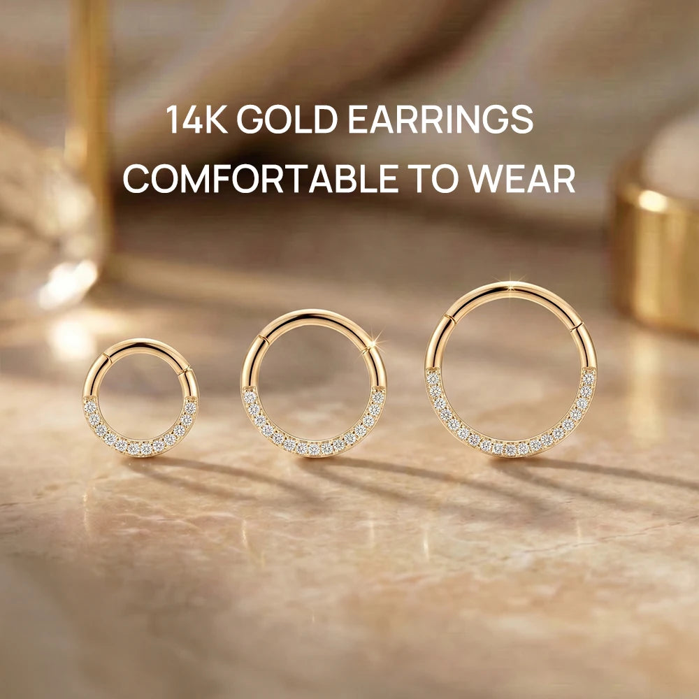 AIDE 14K Solid Gold Multi size Single Row Diamond Inlay Cartilage Piercing Earrings Women's Dainty Ear Bone Earring Jewelry Gift