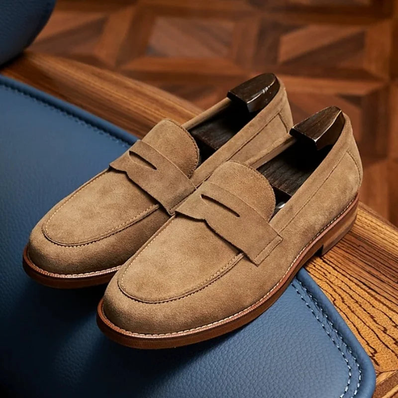 Loafers Genuine Leather Summer Men's Breathable British Style Business Casual Leather Shoes Slip-on Dress Shoes Man Bean Shoes