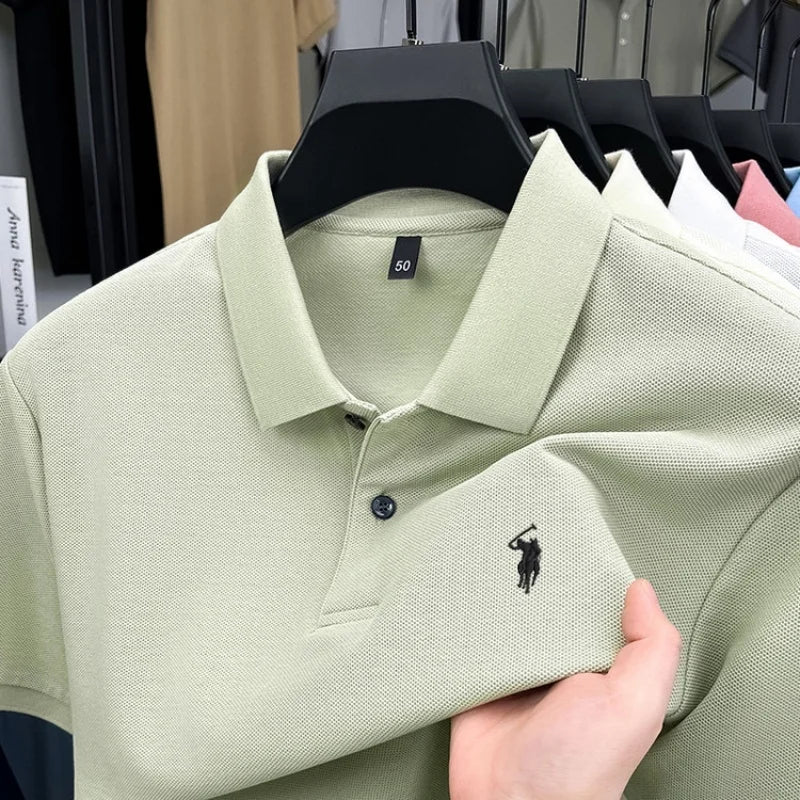 100% pure cotton high-end brand men's short sleeve polo shirt 2026 summer luxury fashion pony embroidery golf top casual T-shirt