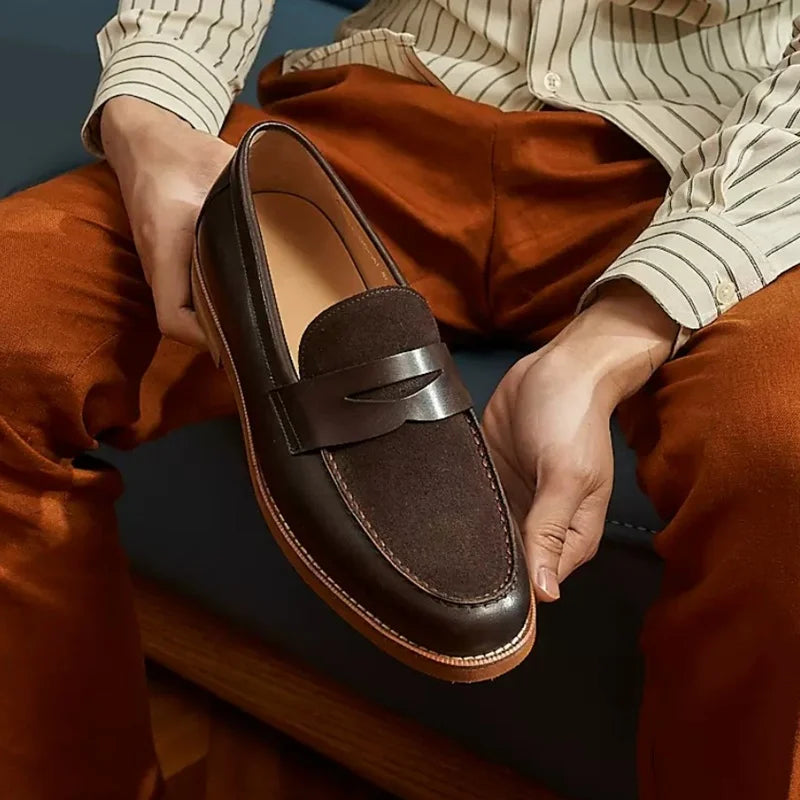 Loafers Genuine Leather Summer Men's Breathable British Style Business Casual Leather Shoes Slip-on Dress Shoes Man Bean Shoes