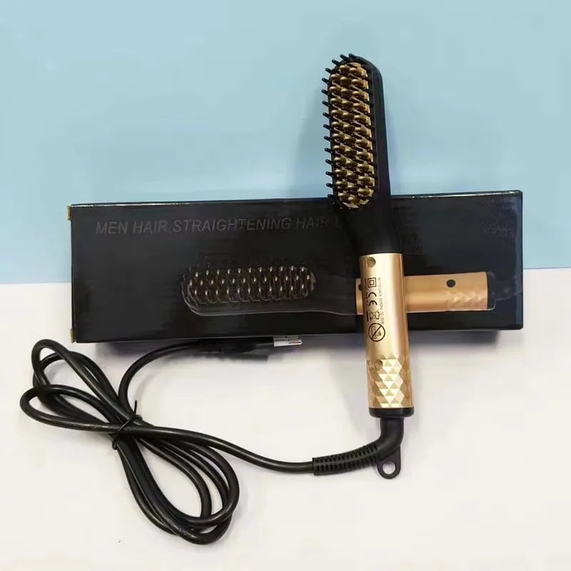 Mini peigne lissant chauffant électrique pour barbe et cheveux – Convient aux cheveux longs et courts