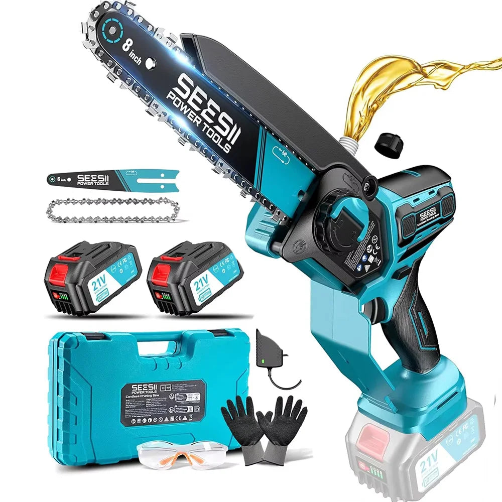 Tronçonneuse électrique sans fil SEESII 1000 W – Moteur sans balais, idéale pour la coupe du bois et l’élagage, compatible avec les batteries Makita 18 V.