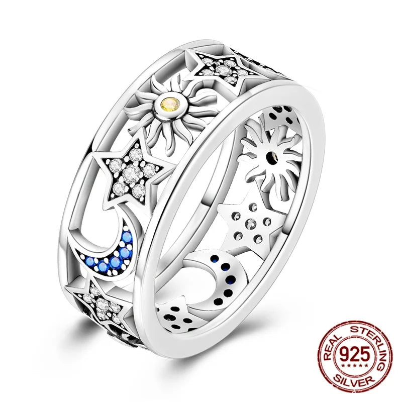 925 Sterling Silver Sun And Moon Crown Love Princess Zircon Oxide Enamel Heart Love Rings Fashion Jewelry For Women Gifts New in