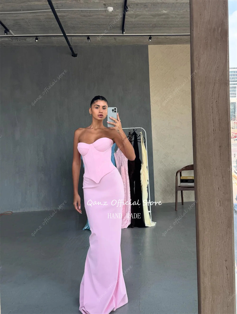 Qanz Pink Women Prom Dress Sweerhert Corset Back Evening Dresses Woman Elegant 2 Pieces Mermaid Vestidos De Gala Customized