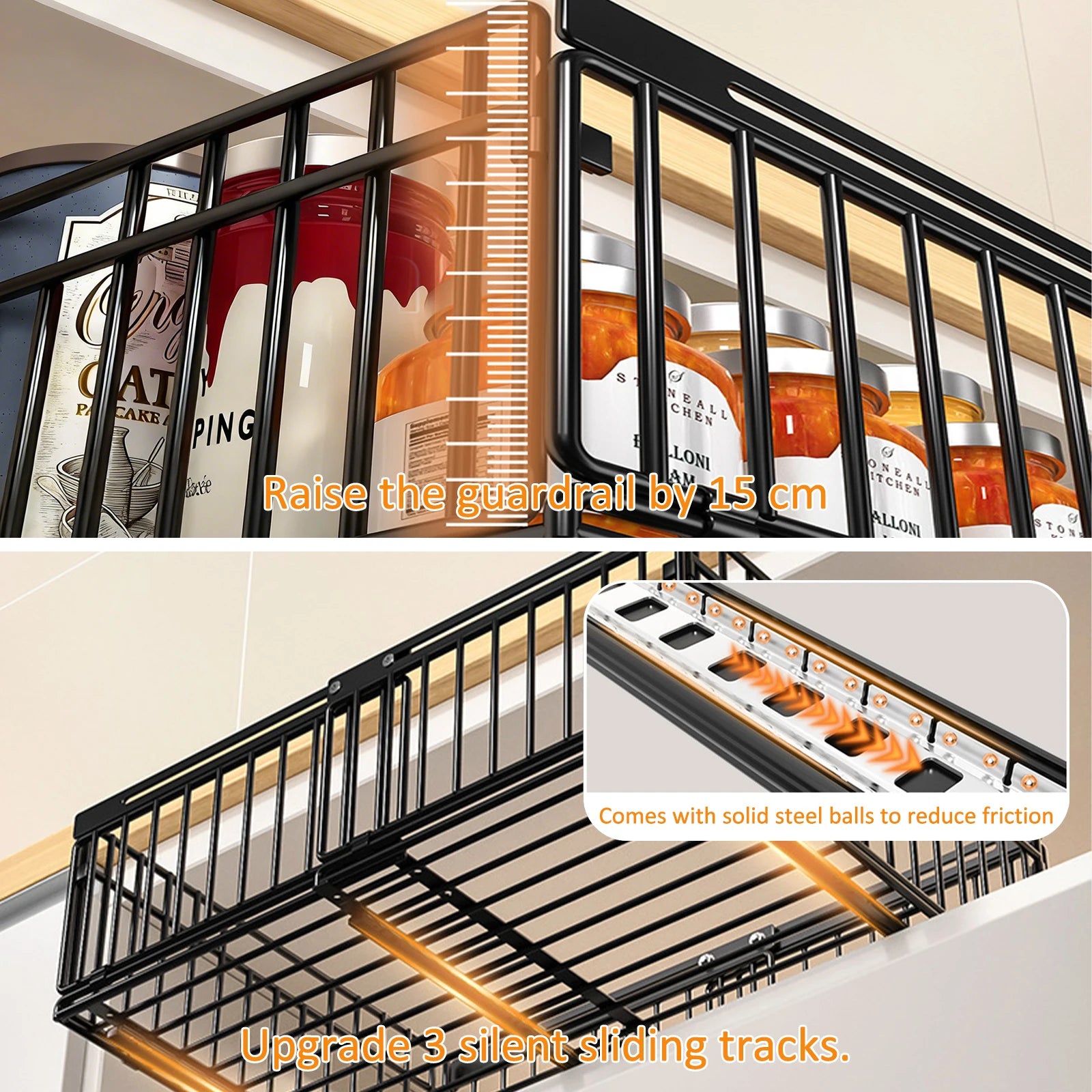 Pull Out Cabinet Organizer Slide Out Drawer Storage Shelves Sliding Cabinet Basket with Silent Slide for Kitchen Office Bedroom