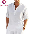 New Arrival Men's Cotton Linen Long Sleeve Shirts, Loose Fit Casual Blouse Tops, Breathable Lightweight Spring Autumn Daily Wear Handsome Relaxed Shirts for Men