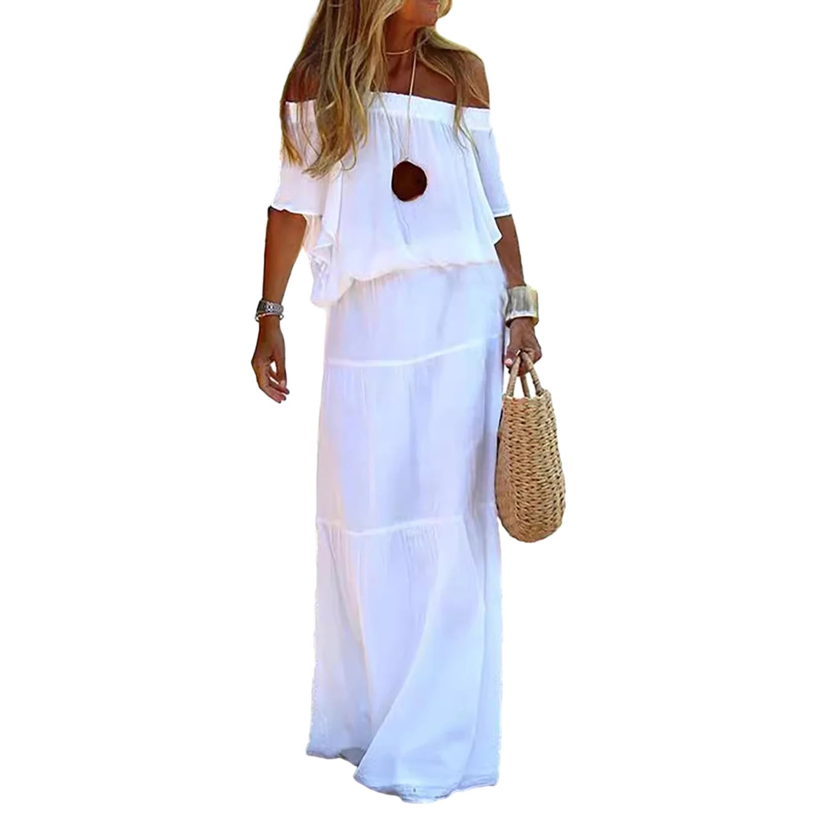 Chic and Elegant White Bohemia Dress V-neck Lace Up Cover Up For Woman 2023 Summer Maxi Dress Beachwear Holiday Beach Slip Dress