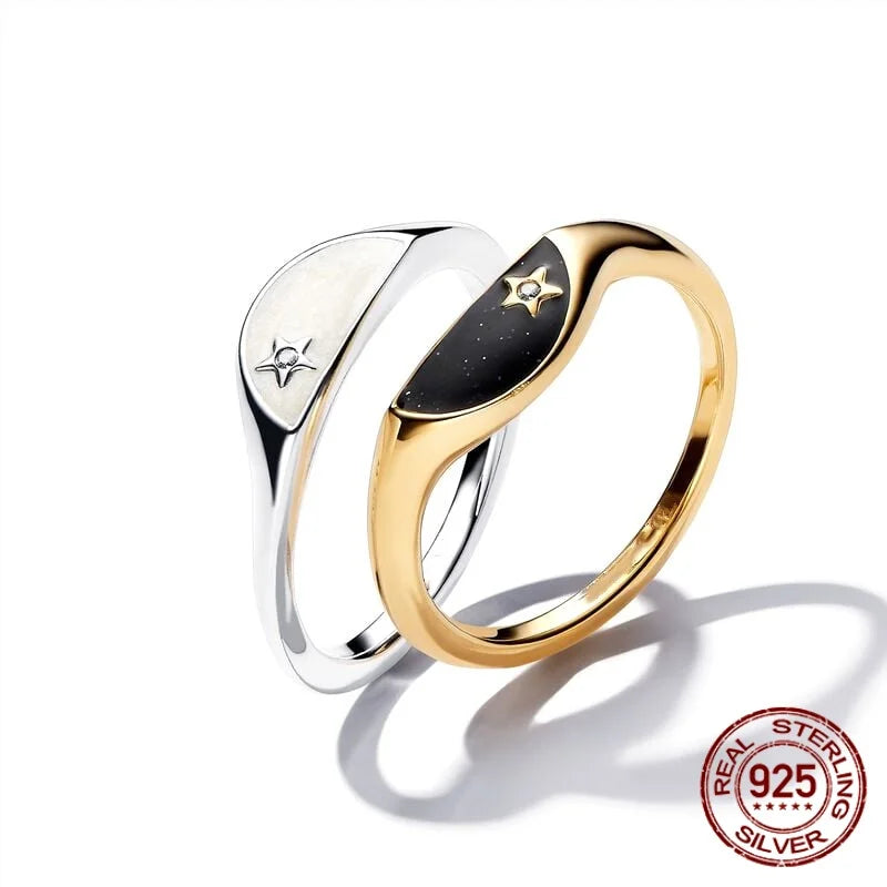 925 Sterling Silver Sun And Moon Crown Love Princess Zircon Oxide Enamel Heart Love Rings Fashion Jewelry For Women Gifts New in