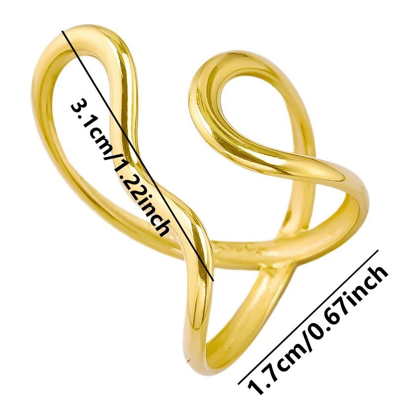 1/5Ppcs/Lot Real Gold Plated Stainless Steel Rings For Women Men Accessories Open Adjsutable Chunky Butterfly Heart Ring Anillos