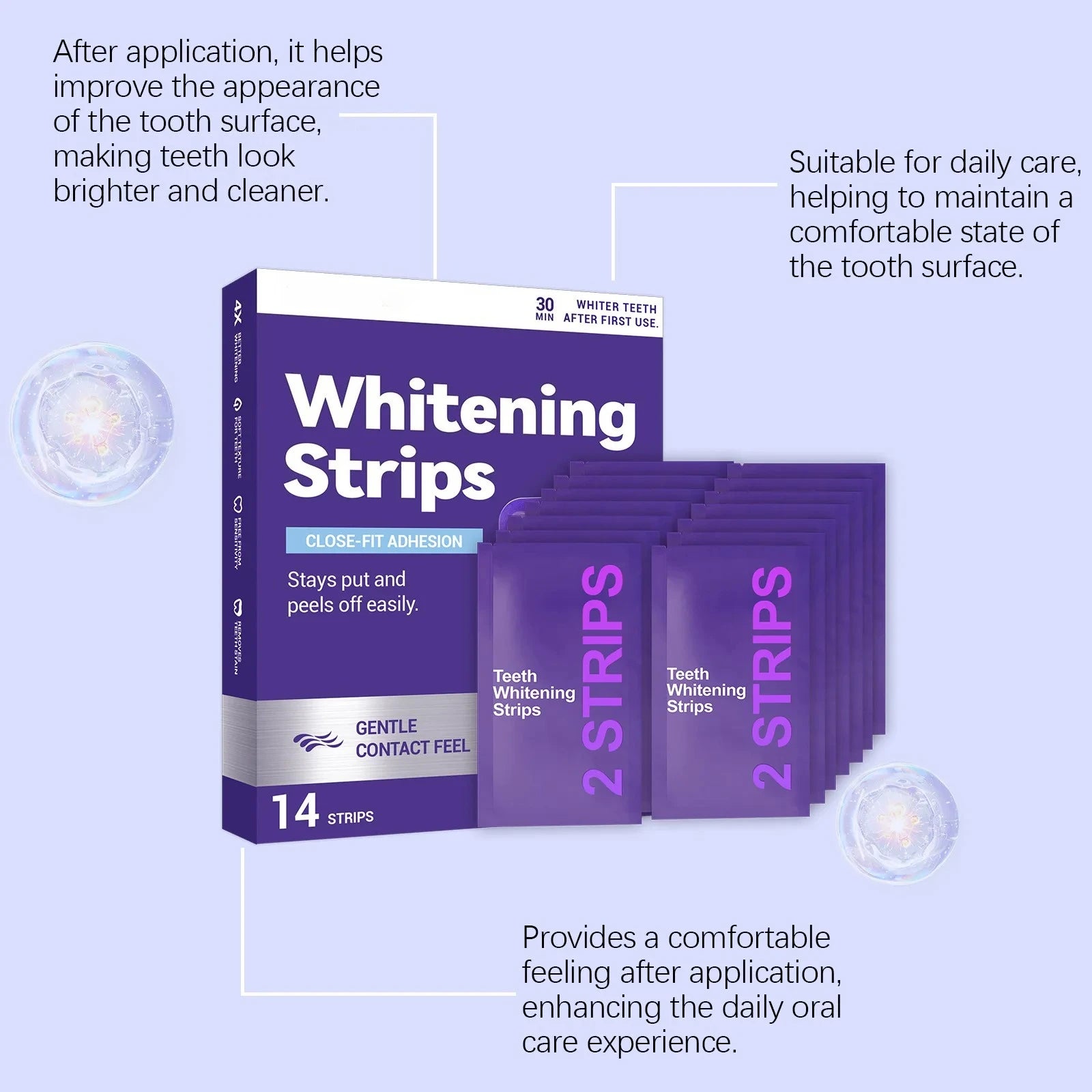 Purple Teeth Whitening Strips Oral Hygiene Fresh Breath Brighten Tooth Bleaching Long Lasting Oral Care Tooth Whitener Patches