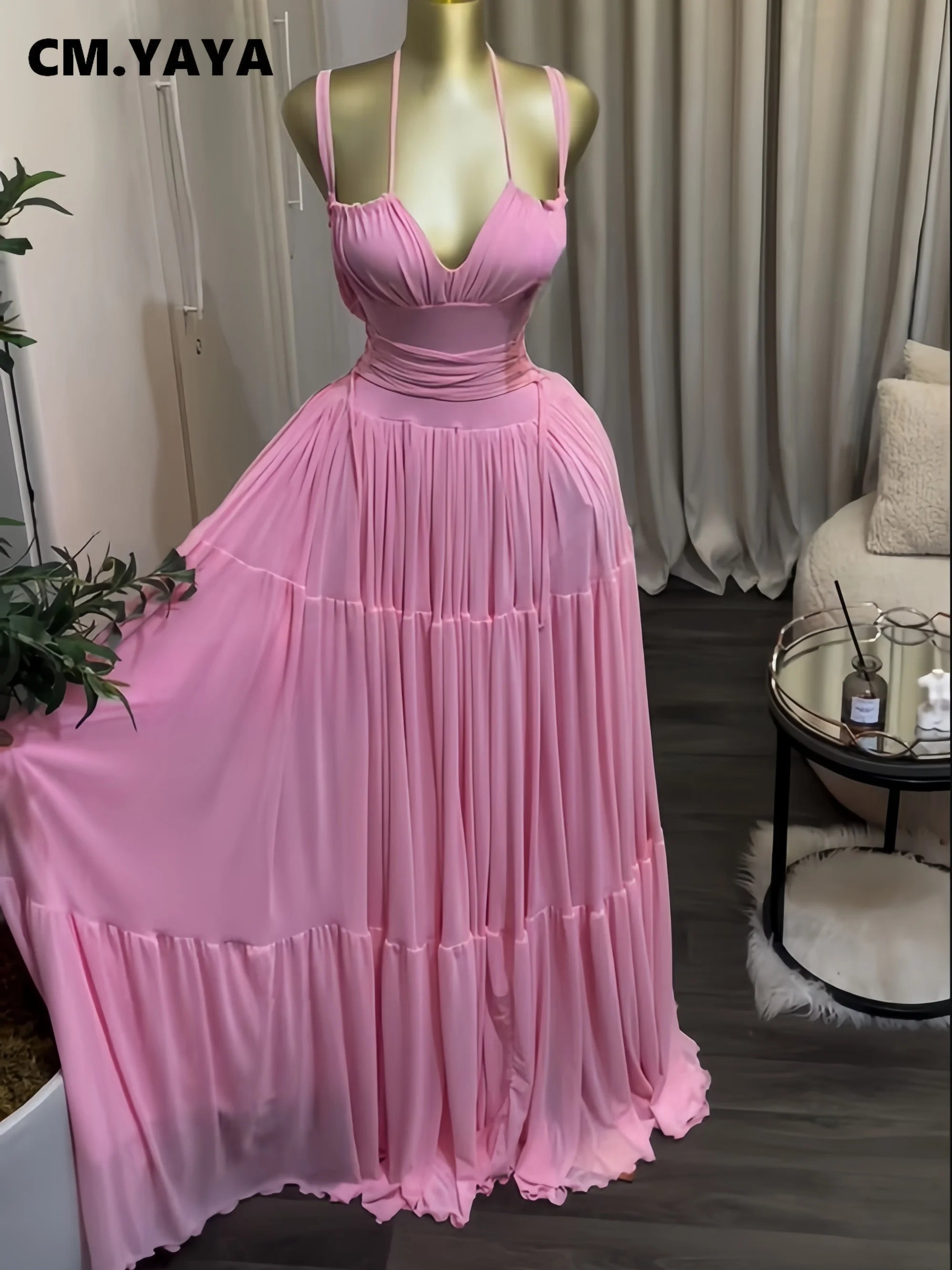 CM.YAYA 2026 Summer Women Halter Sleeveless Strapless Long Maxi Dress Slim Evening Birthday Beach Sexy Vacation Party Dresses