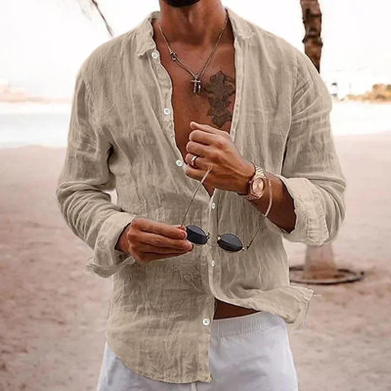 2026 Men's Cotton Linen Shirts Top Simple Laple Solid  Man Shirts Tops Comfortable Loose Casual Holiday Shirts for Men Blouses