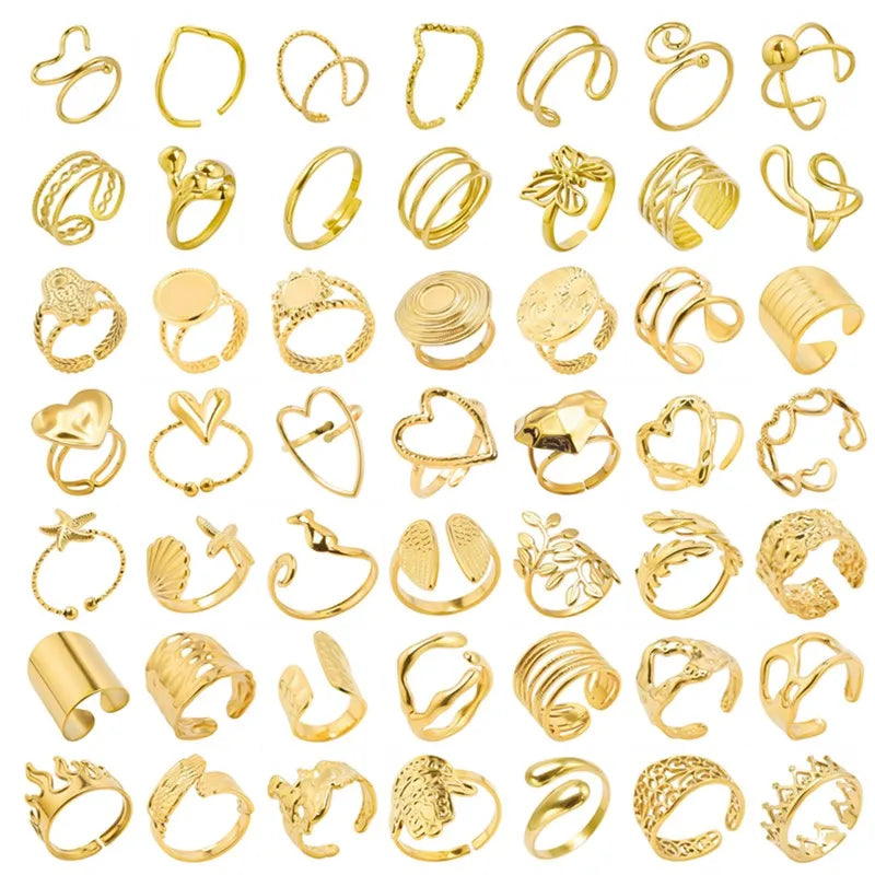 1/5Ppcs/Lot Real Gold Plated Stainless Steel Rings For Women Men Accessories Open Adjsutable Chunky Butterfly Heart Ring Anillos