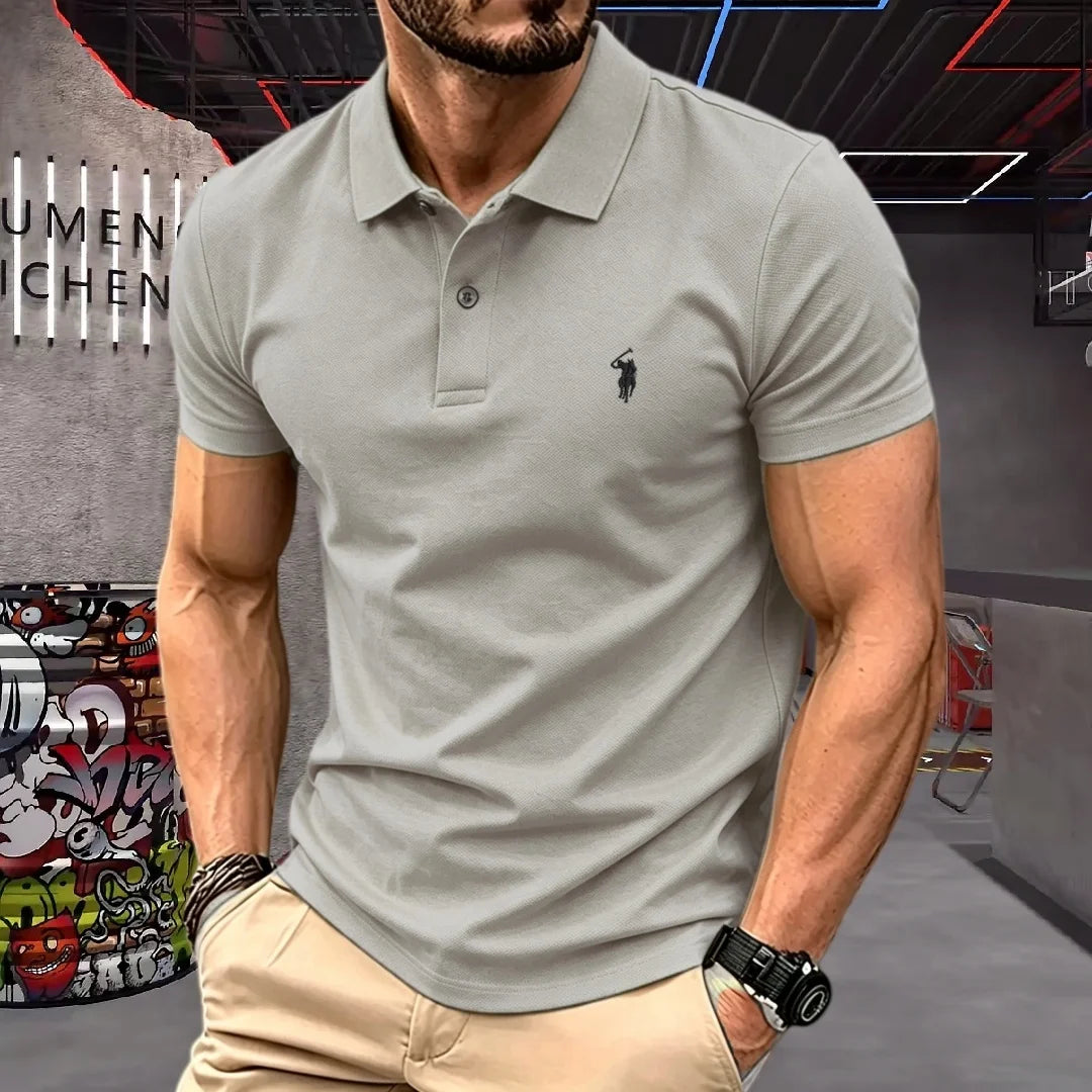 100% pure cotton high-end brand men's short sleeve polo shirt 2026 summer luxury fashion pony embroidery golf top casual T-shirt