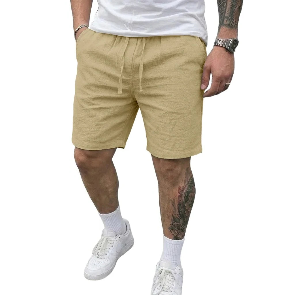 Mens Summer Linen Shorts Elastic Drawstring Waist Hawaiian Style Baggy Shorts Lightweight Casual Bottoms for Beach Outdoor