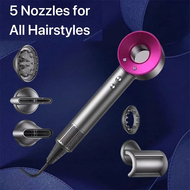 Sèche-cheveux professionnel 5-en-1 – Air chaud et froid, léger, coiffage avec contrôle de la température pour des cheveux lisses et brillants.
