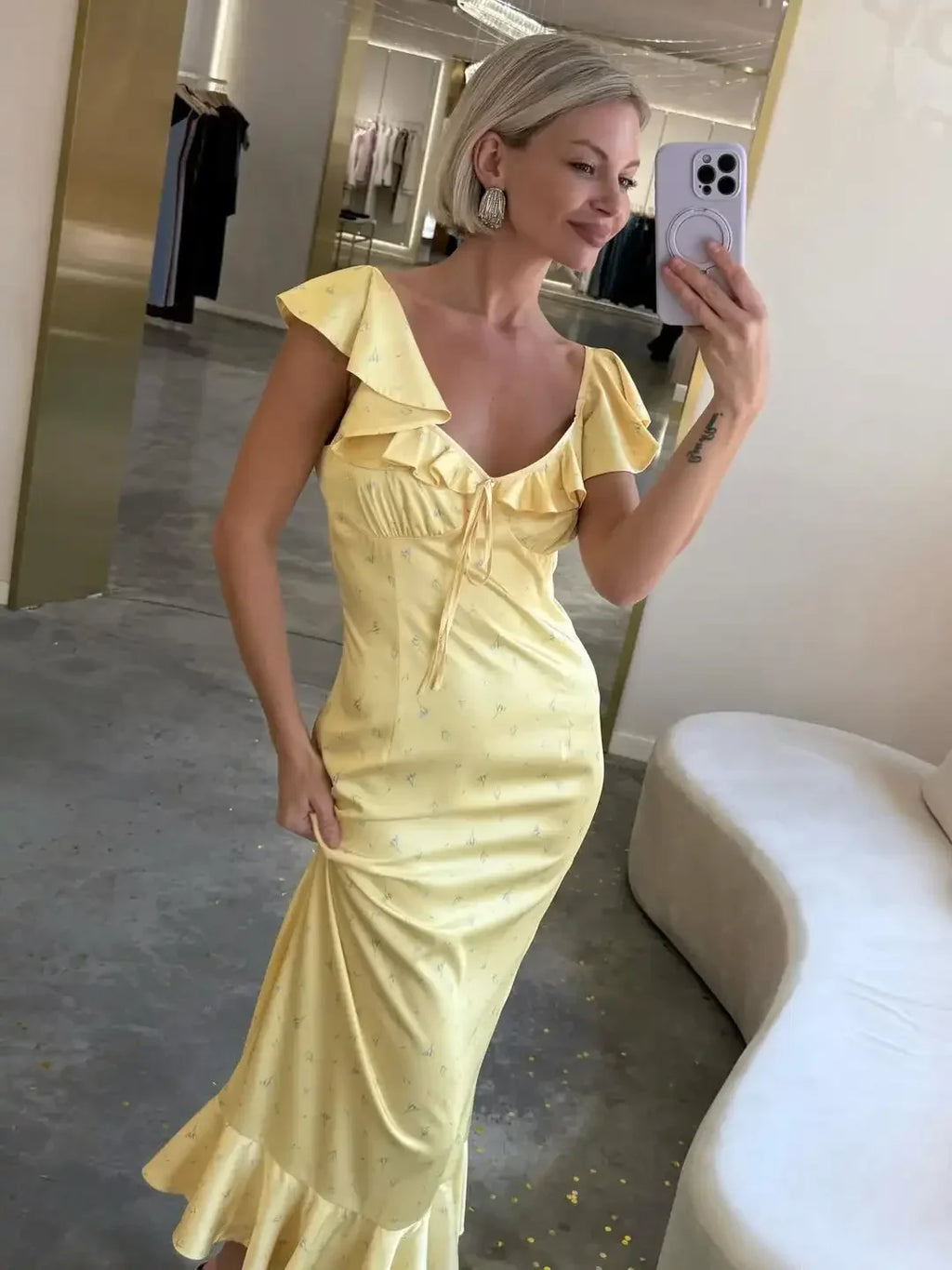 Y2k Floral Print Women's Long Dress Elegant Ruffle V-neck Cap Sleeve Summer Dresses 2026 Female Casual Vacation Party Outfit