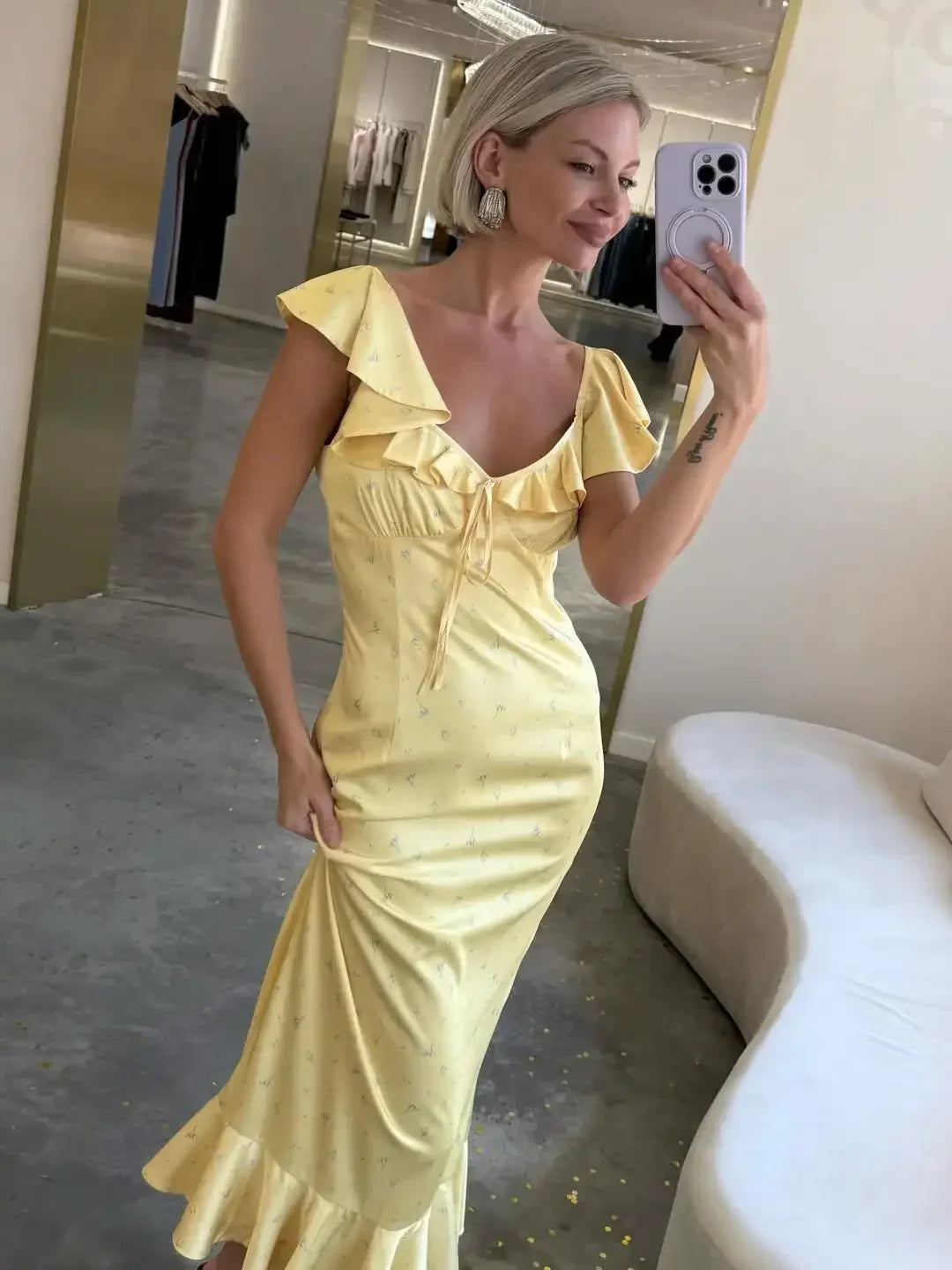 Y2k Floral Print Women's Long Dress Elegant Ruffle V-neck Cap Sleeve Summer Dresses 2026 Female Casual Vacation Party Outfit