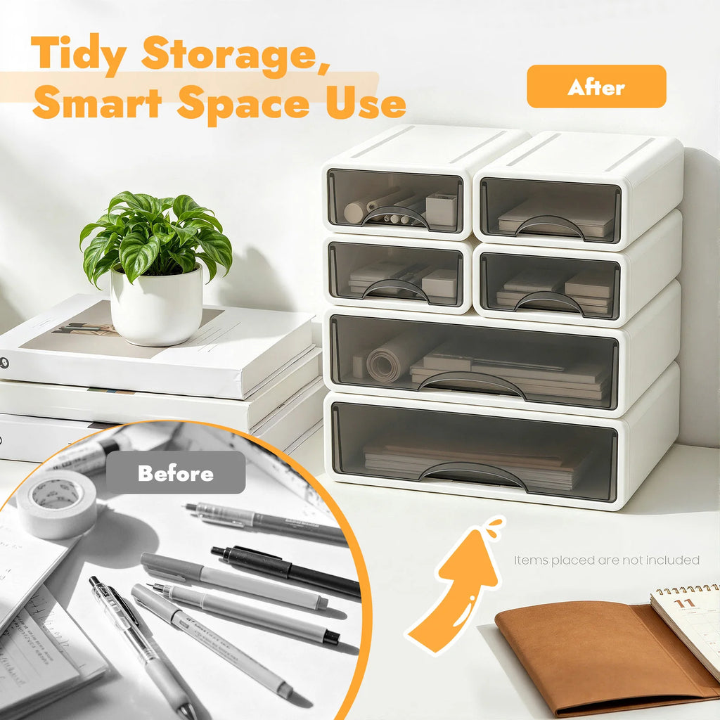 6 Drawers Plastic Office Storage Drawer Organizer Stackable Desktop Storage Box Multi-compartment Drawer Cabinet