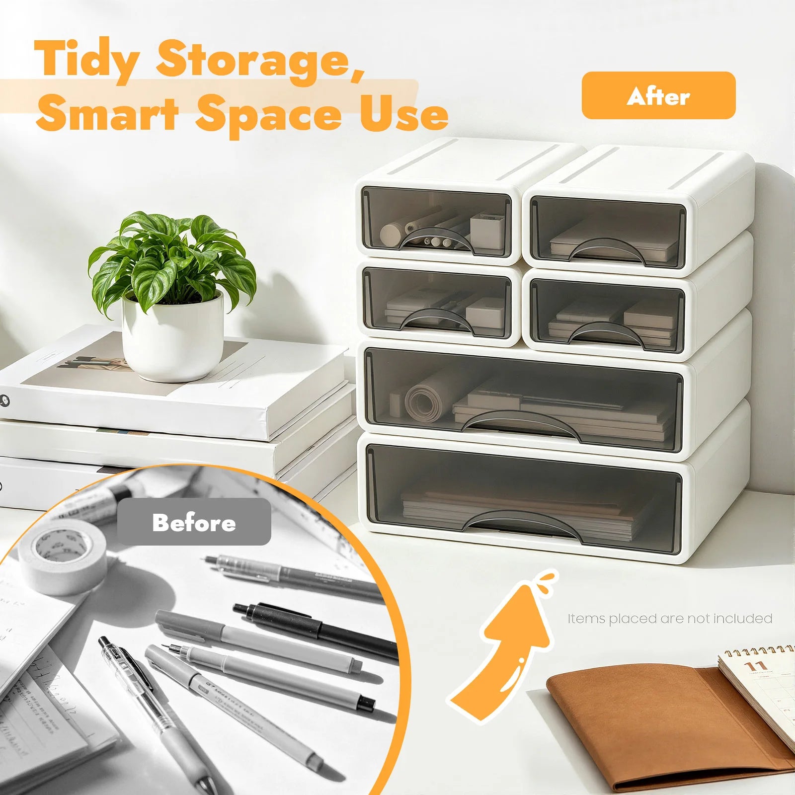 6 Drawers Plastic Office Storage Drawer Organizer Stackable Desktop Storage Box Multi-compartment Drawer Cabinet
