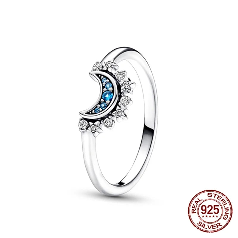 925 Sterling Silver Sun And Moon Crown Love Princess Zircon Oxide Enamel Heart Love Rings Fashion Jewelry For Women Gifts New in