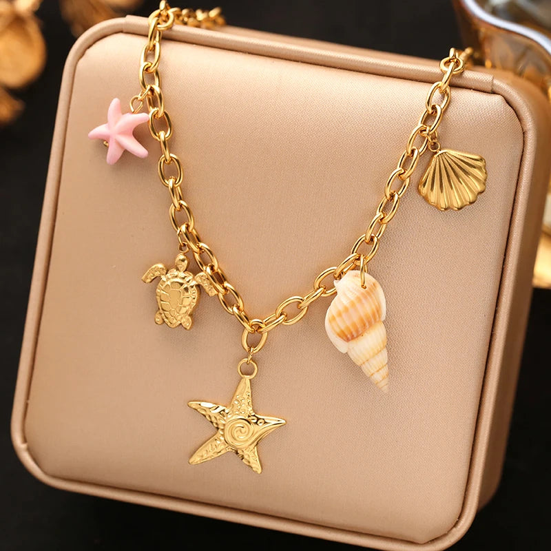 Collier coquillage en acier inoxydable 316L – Style plage