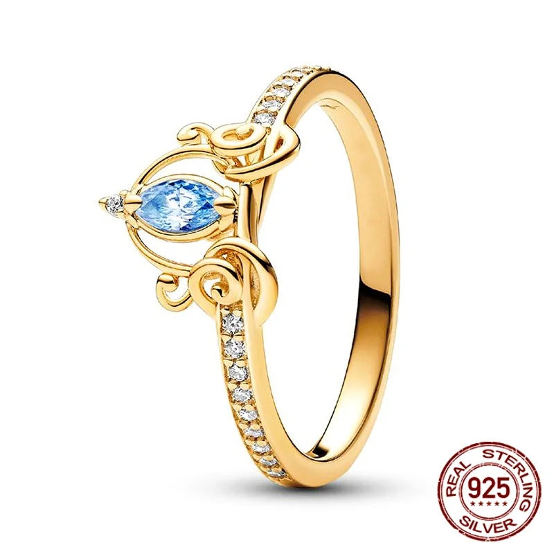 925 Sterling Silver Sun And Moon Crown Love Princess Zircon Oxide Enamel Heart Love Rings Fashion Jewelry For Women Gifts New in