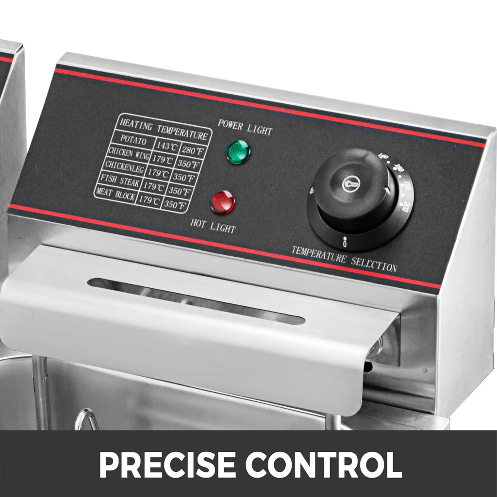 Friteuse électrique double 12 L – 5000 W avec deux paniers et couvercles