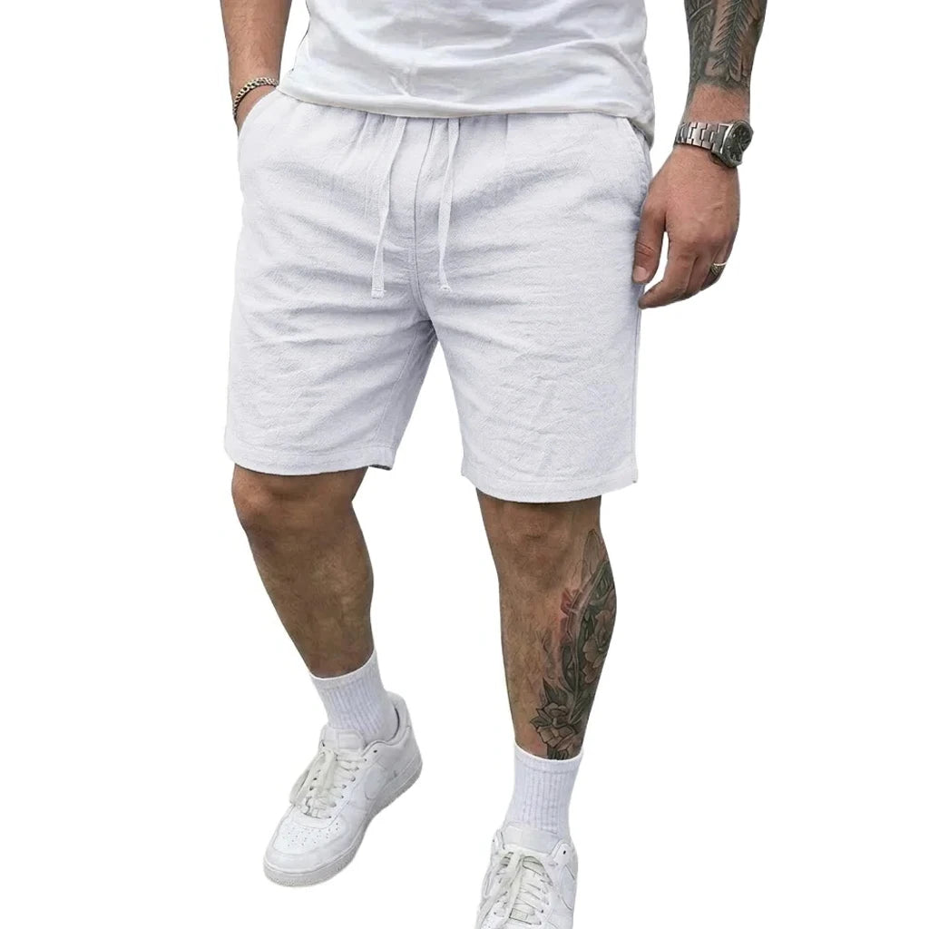 Mens Summer Linen Shorts Elastic Drawstring Waist Hawaiian Style Baggy Shorts Lightweight Casual Bottoms for Beach Outdoor
