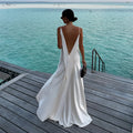 Sexy Backless Satin Women's Summer Dress V-neck Sleeveless Backless Slit Beach Sling Sundress 2026 Lady Chic Evening Party Robes