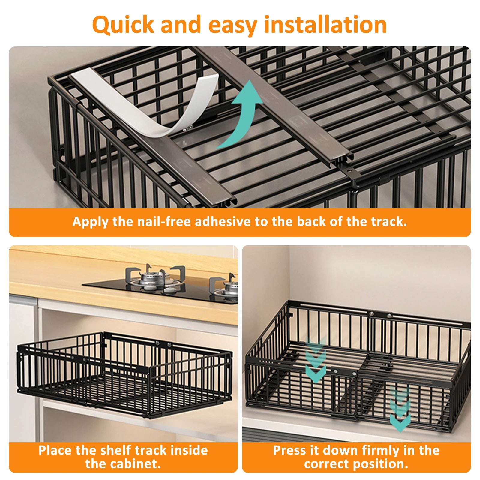 Pull Out Cabinet Organizer Slide Out Drawer Storage Shelves Sliding Cabinet Basket with Silent Slide for Kitchen Office Bedroom