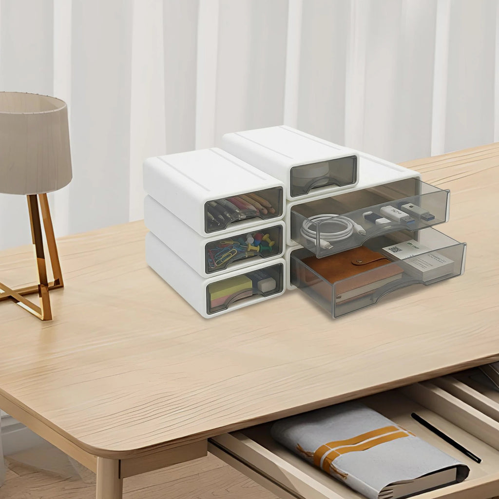 6 Drawers Plastic Office Storage Drawer Organizer Stackable Desktop Storage Box Multi-compartment Drawer Cabinet