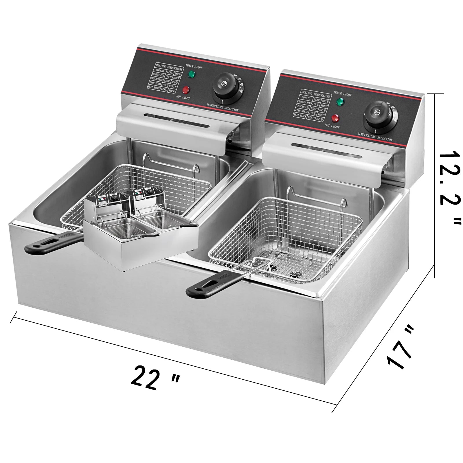 Friteuse électrique double 12 L – 5000 W avec deux paniers et couvercles