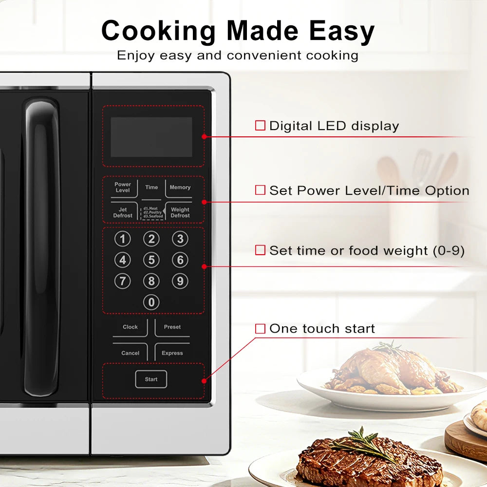 Galanz 30L Microwave Oven, 900W with 11 Power Levels, Digital Control, Fast Defrost, Easy to Clean Interior, Black & Silver Design for Home Kitchen Use