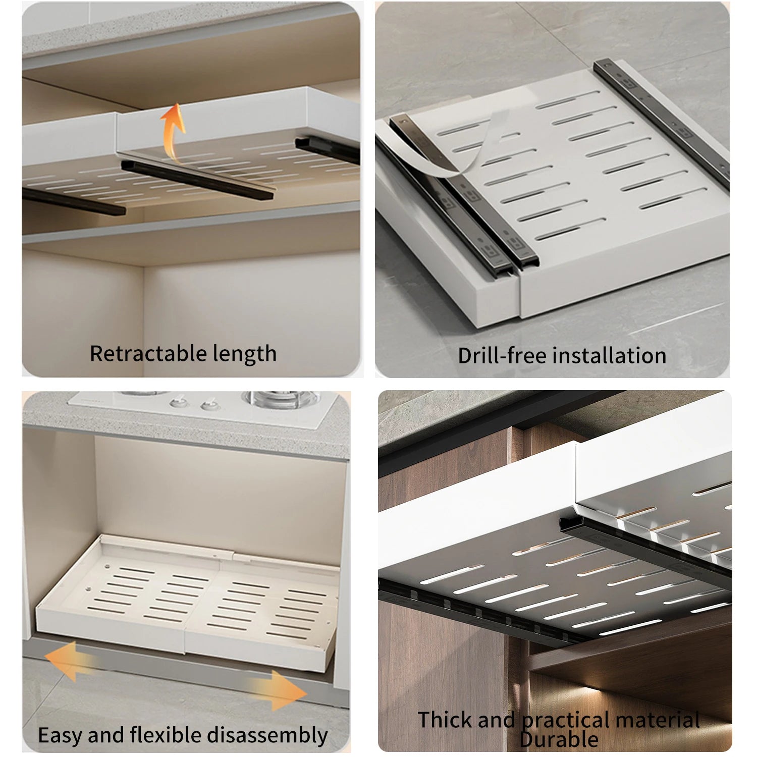 2/1Pcs Telescopic Drawer Extendable Pull-Out Cabinet Baskets No Drilling Kitchen Spice Jar Storage Rack Sundries Storage Holder