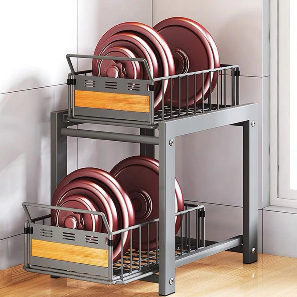 2 Tier Pull Out Cabinet Organizer Adjustable Kitchen Storage Rack Under Sink Organizer Spice Storage Rack Sliding Storage Drawer