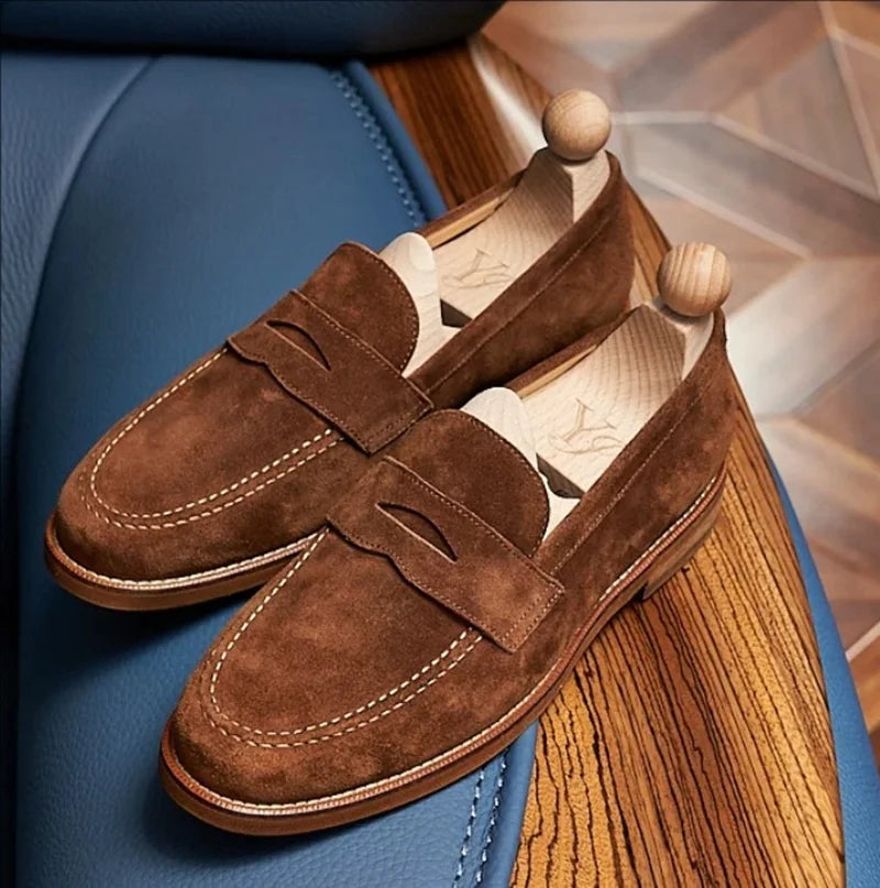 Loafers Genuine Leather Summer Men's Breathable British Style Business Casual Leather Shoes Slip-on Dress Shoes Man Bean Shoes